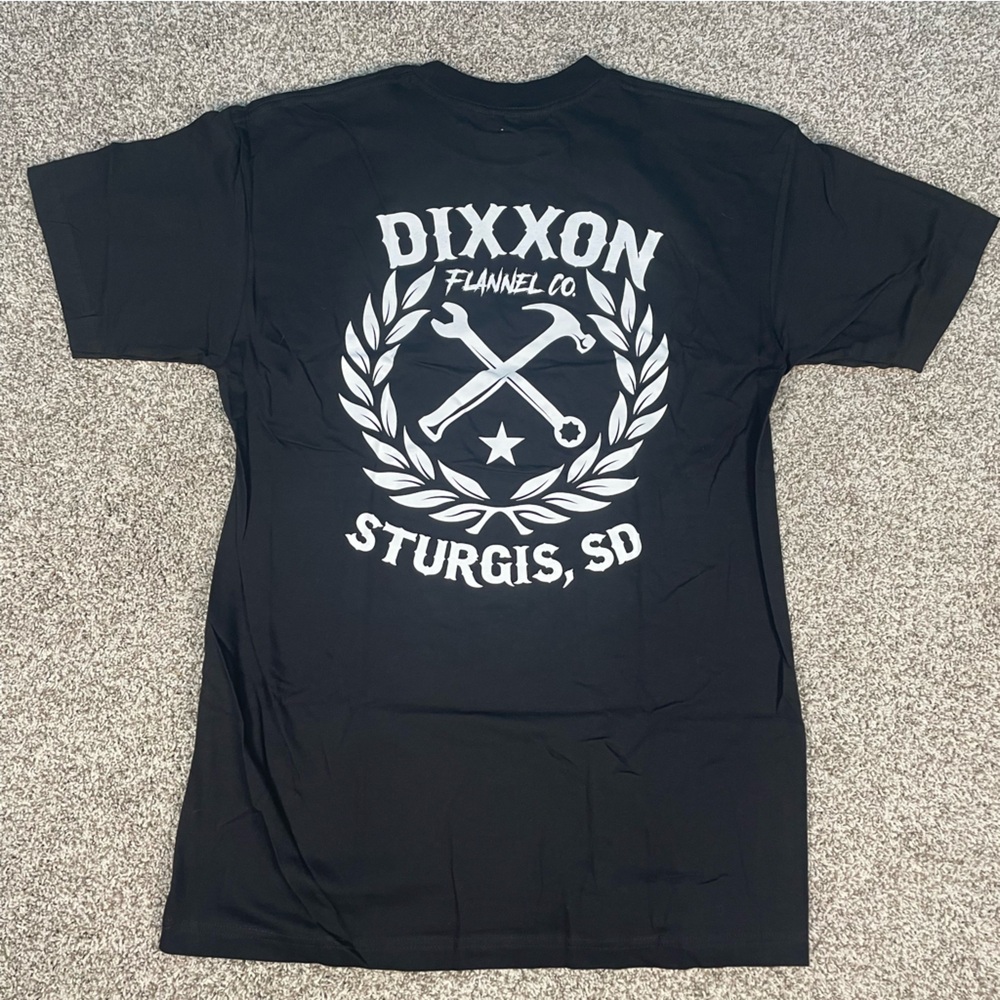Dixxon Flannel Mens T-Shirt Black Sketchy White Crest Short Sleeve Size XL and L